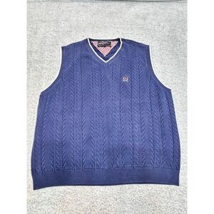 VTG Tommy Hilfiger Cable Knit Sweater Vest Navy Blue Large Preppy‎ Pullover